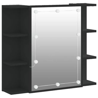 vidaXL Mueble Con Espejo Y Led Negro 70x16,5x60 Cm Vidaxl