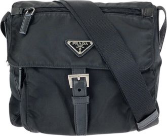 Prada Nylon Leather Tessuto Triangle Logo Shoulder Bag