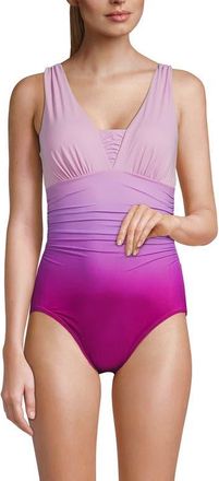 Lands End Slender Suit Grecian Low Leg One Piece Swimsuit in Crimson Rose/purple Ombre at Nordstrom, Size 12P