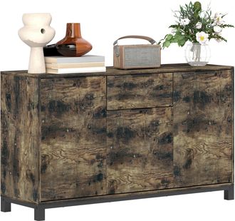 HOMCOM Sideboard - Industrial Storage Cabinet for Living Room - Rustic Brown | TJ Hughes