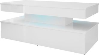 Mirjan24 Mobilier1 - Mesa De Centro Monfero 100, Blanco + Blanco Brillante, 50x55x120cm, Di&aacute;metro: 0, Mdf, Angular, Led