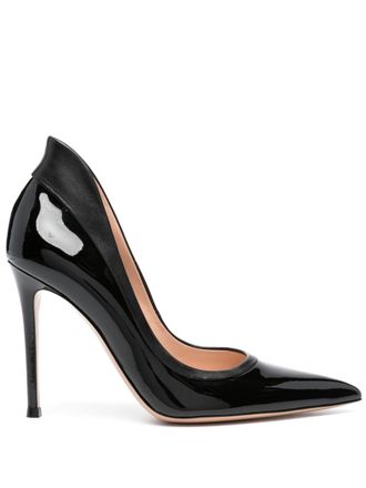 Gianvito Rossi Tuxedo 100mm leather pumps - women - Patent Calf Leather/Calf Leather/Calf Leather - 37.5 - Black
