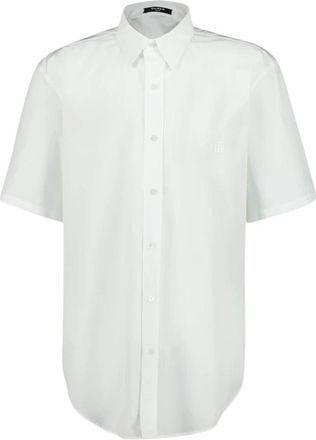 Balmain Korte Mouw Katoen Poplin Shirt - Heren - Korte mouwen Overhemden - Wit - XL - Katoen - Overhemden