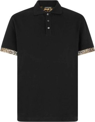 Roberto Cavalli Polo met Jaguar Skin Details - Heren - Polos - Zwart - XL - Katoen - Tops
