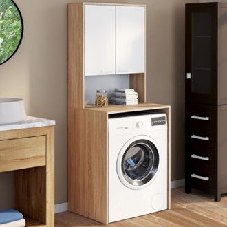 IDMarket Mueble Superior Para Lavadora Wallis Con Armario De Madera De Haya Y Blanco