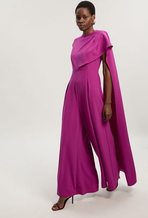Karen Millen Womens Tall Tailored Drape Cape Wide Leg Jumpsuit - Purple - Size 14 UK