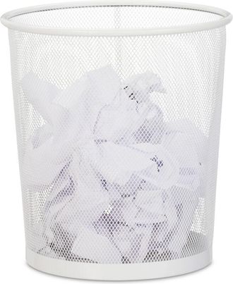 Relaxdays Relaxdays - Set 8 Papeleras De Rejilla De Alambre, Cubo Papeles Dormitorio, Redondo, Sin Tapa, Residuos Pl&aacute;stico, 28x26 Cm, Blanco
