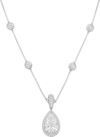 Diana M. Jewels 14kt White gold Lab Grown 4.00 ct Pear Diamond Halo Pendant With Bail