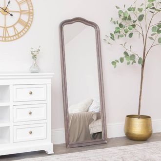 Melody Maison Slim Arched Washed Wooden Framed Leaner Mirror - 50cm X 140cm in Brown | Size: 50 cm X 140 cm
