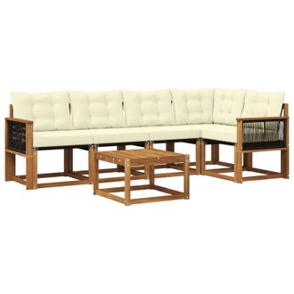 vidaXL Conjunto De Sof&aacute;s De Exterior Con Coj&iacute;n 6 Pcs Natural Y Crema Vidaxl