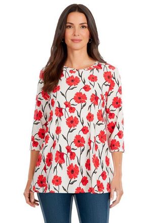 Jessica London Stretch Knit Swing Tunic in Red Happy Flowers at Nordstrom, Size 36