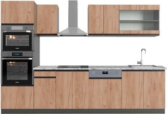 Vicco Mueble de cocina R-Line, Oro power roble/antracita, 300 cm con armario alto, et Mármol