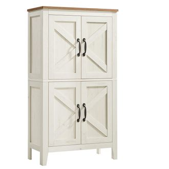 Vasagle Armario de almacenamiento con puertas de granero de color blanco