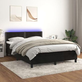 vidaXL Vidaxl - Cama Box Spring Colch&oacute;n Y Led Terciopelo Negro 140x190 Cm