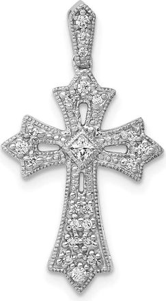 Diamond2Deal 10K White Gold 1/6ct. Diamond Fleur de Lis Cross Pendant