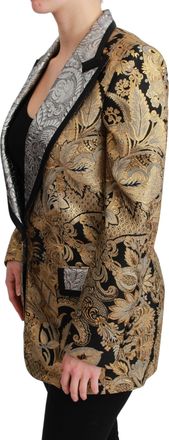 Dolce & Gabbana Womens Black Gold Jacquard Blazer Jacket Nylon Clothing