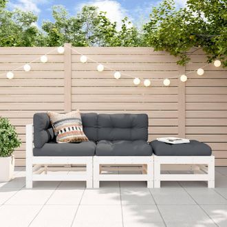 vidaXL Juego De Sof&aacute;s De Jard&iacute;n 3 Pzas Y Cojines Madera Maciza Blanco Vidaxl