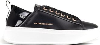 Alexander Smith Black Glossy Accent Bold Sole Leather Sneakers
