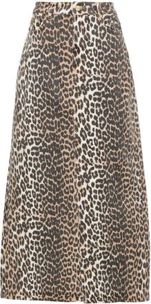 Ganni Leopard Print Cotton Midi Skirt