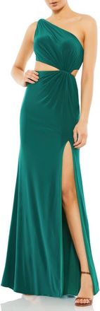 Mac Duggal One-Shoulder Jersey Gown with Side Cutouts & Thigh-High Slit in Emerald at Nordstrom, Size 6