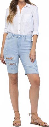 Judy Blue High Waist Destroyed Cut Off Bermuda Shorts In Blue