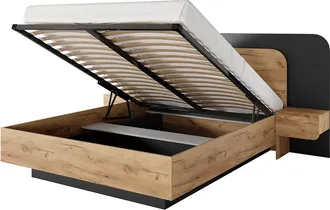 Vente-Unique Canap&eacute; abatible con mesitas de noche 160 x 200 cm - Con LEDs - Color: natural y antracita - DESADO