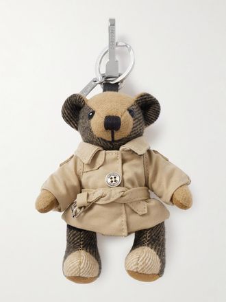Burberry Charm In Gabardine Di Cotone, Cashmere E Metallo Argentato - Marrone