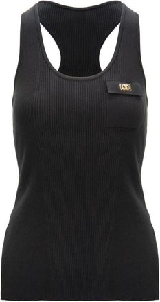 Elisabetta Franchi Geribbelde mouwloze top met voorzak - Dames - Tops zonder mouwen - Zwart - L - Tops
