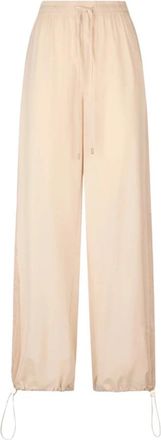 Liu Jo Wijde Pijpen Polyester Broek met Mesh Inzetstukken - Dames - Wijde Broeken - Beige - XS - Polyester - Broeken
