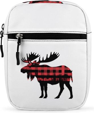 Generic Plaid Moose Lumberjack Red Black Crossbody Bag Adjustable Satchel Cute Shoulder Bag Lightweight Sling Bags