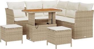 vidaXL Garden Sofa Set Height-Adjustable 8 pcs Beige Poly Rattan Vidaxl
