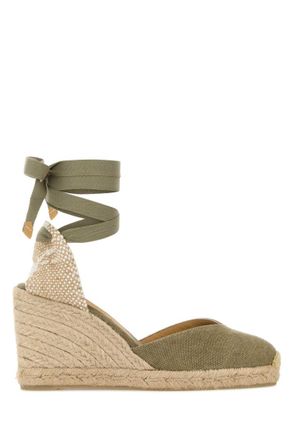 Castaner Green Lace Up Wedge Espadrilles