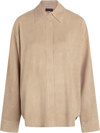 Stouls Simone Oversized Suede Shirt - Beige - S (UK8-10 / S)