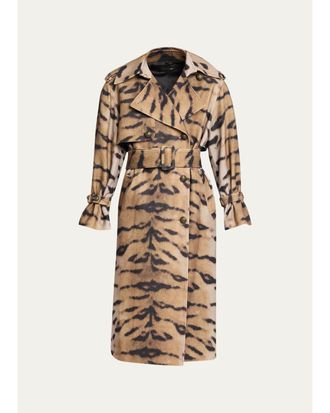 Kobi Halperin Nicole Tiger-Print Wool Trench Coat