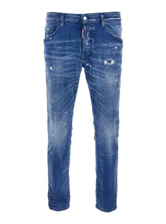 Dsquared2 Skater Blue Jeans With Logo Patch On The Rear And Distressed Effect In Denim Man