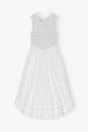 Ganni White Washed Stretch Cotton Smock Midi Dress - Size 10/12