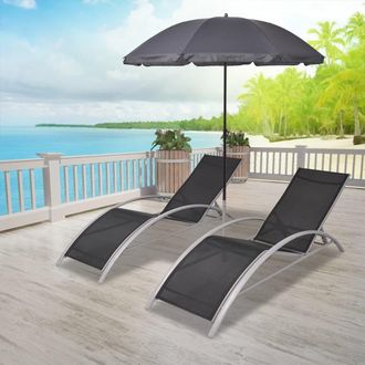 Berkfield Home Sun Loungers with Umbrella Aluminium Black