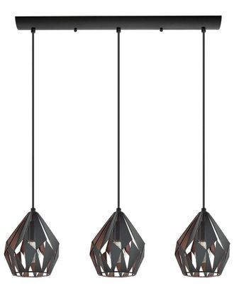 Eglo Eglo Carlton 3 Light Linear Pendant With Black Finish & Black & Copper Shade