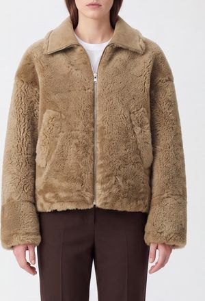 Ami Cropped Shearling Jacket with Classic Collar and Zip Closure