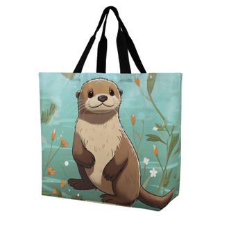 Generic Cartoon Cute Otters Shopper Bag Durable Shoulder Bag Lightweight Handbags For Picnic Ladies Work