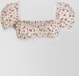 Dolce & Gabbana floral crop top puff sleeves lace trim