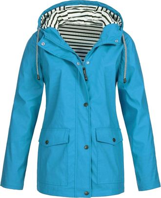 Generic Rain Jacket Women Striped Lining WomenS Waterproof Raincoat Lightweight Striped Lined Jackets Outdoor Travel Windbreaker With Pockets Rain Coats Plus 