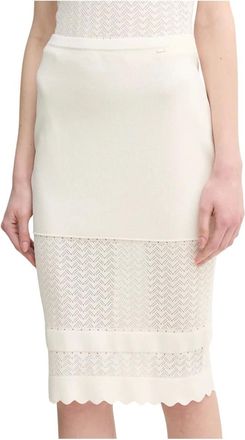 Gaud&igrave; Rokken, Dames, Beige, XL, Leer, Pointelle Gehaakte Midi Rok