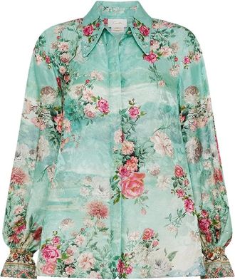 Camilla floral-print curved-collar blouse - Groen