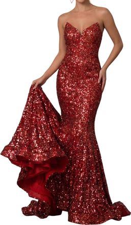 Portia & Scarlett Strapless Fully Beaded Mermaid Prom Gown In Red