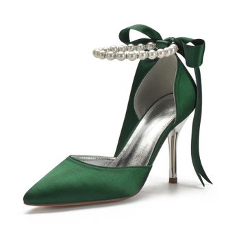 Miyoopark Wedding and Evening Shoes for Women Prom Pumps with Ribbon M532 Dark Green UK 5.5