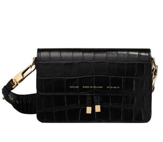 Chylak Glossy Black Crocodile Print Crossbody Bag