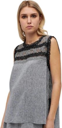 Ermanno Scervino Linnen Top met Kant - Dames - Tops zonder mouwen - Grijs - L - Linnen - Tops