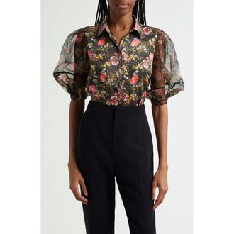Cinq &agrave; Sept Impressionist Floral Puff Sleeve Button-Up Shirt in Lavastone Multi at Nordstrom Rack, Size X-Small