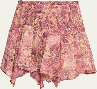 Isabel Marant Ceiva Smocked Silk Handkerchief Mini Skirt